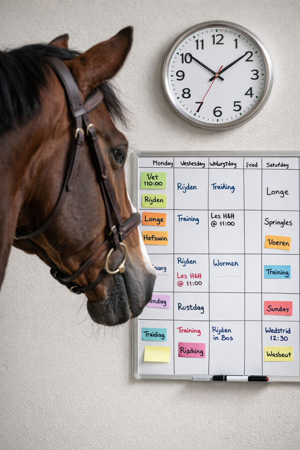 een paard die naar een kalender kijkt