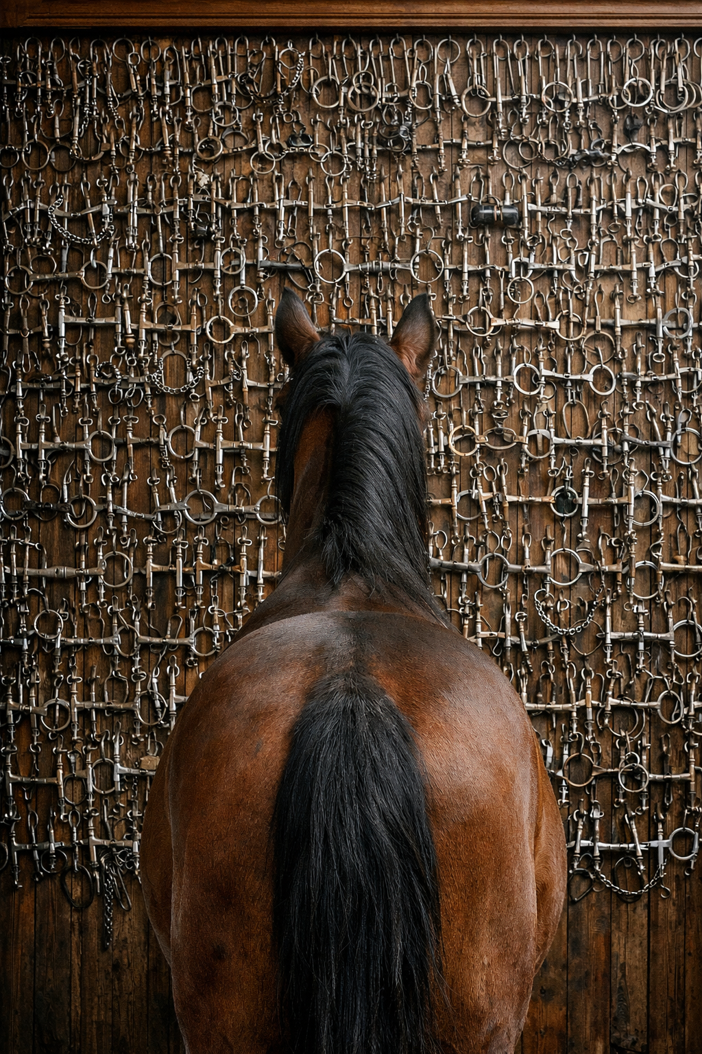 paard voor een kast met allemaal bitten