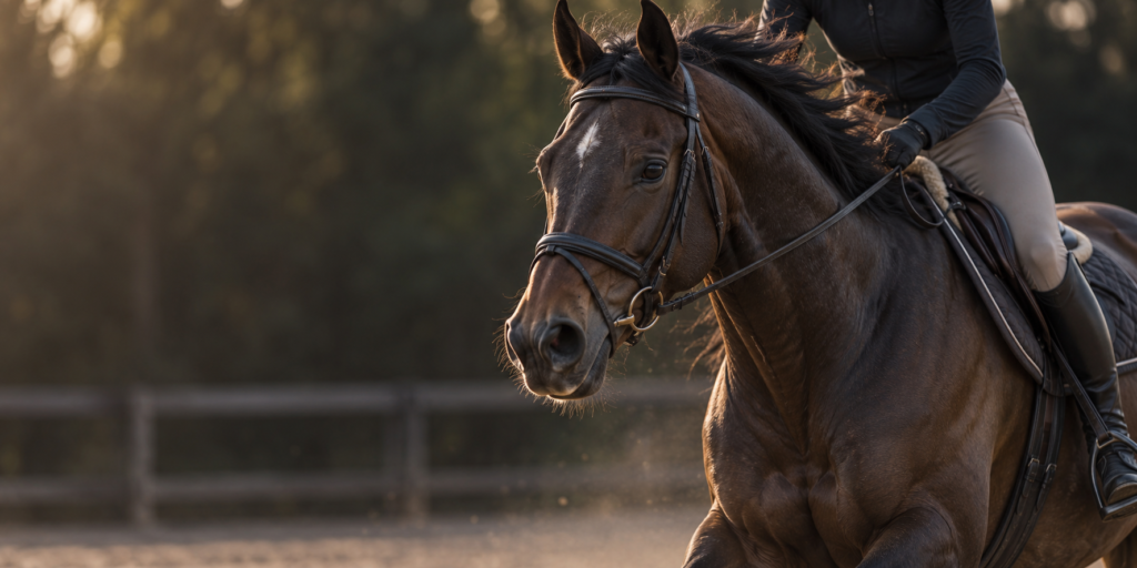 Sportpaard in galop met geopende neusgaten bij een blog over kornage bij paarden